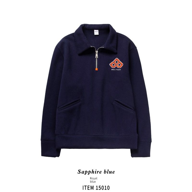 520g Heavyweight Embroidered American Retro Half-Zip Lapel Sweatshirt for Men, Autumn and Winter Base Layer, Export Men's Casual Jacket