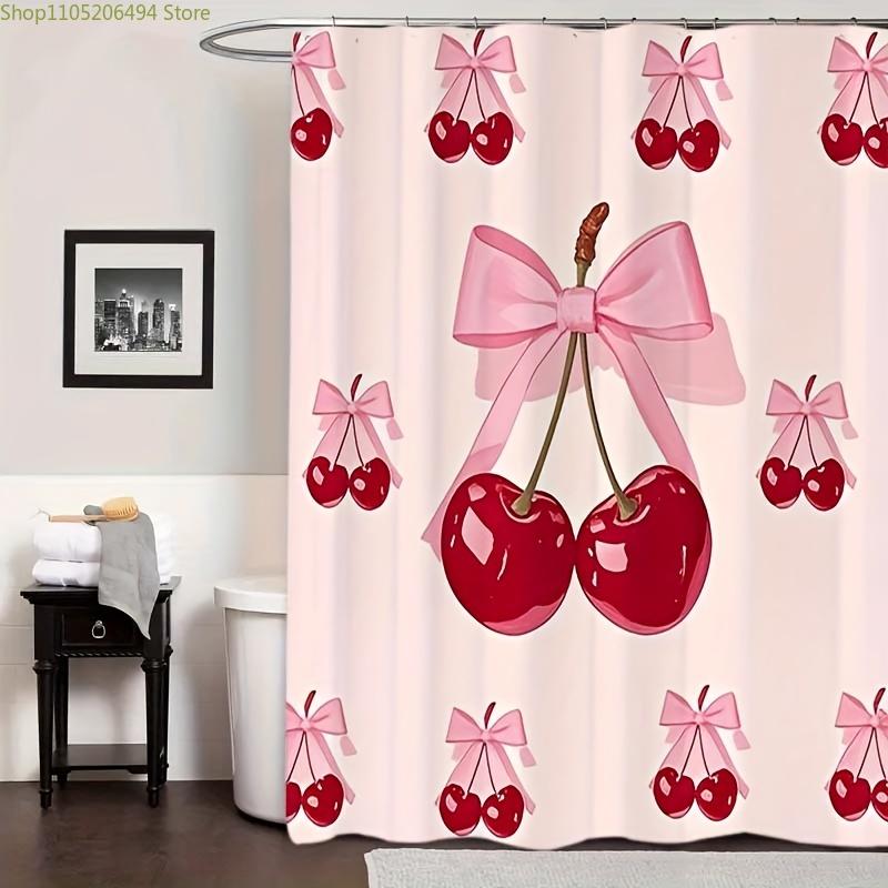 1/4pcs Pink Bow Cherry Style Shower Curtain, Modern Style Home Decor Print, Machine Washable, Fashion Theme, Suitable for All