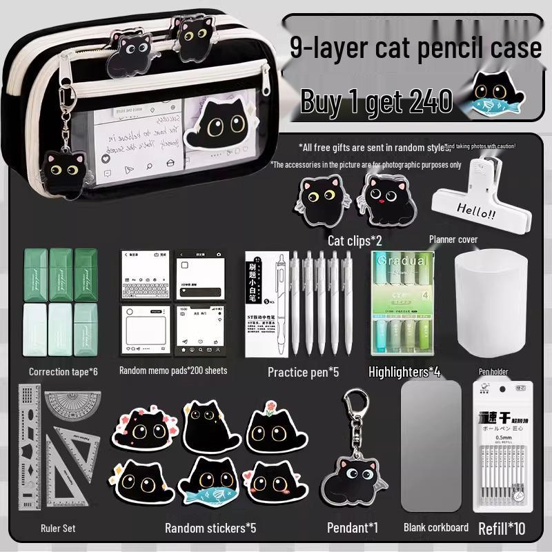 Girls' Nine-Layer Large Capacity Pencil Case - New Trendy Stationery Box for School Students