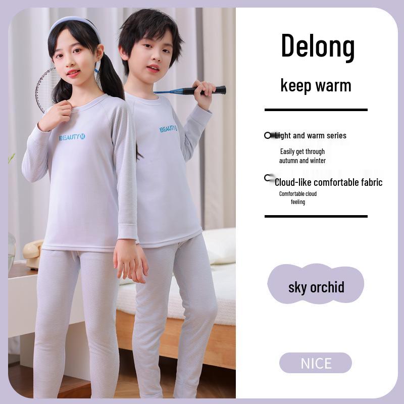 Kids' Raglan Color Block Long Sleeve Pajama Set - Autumn/Winter Warm Underwear for Boys & Girls