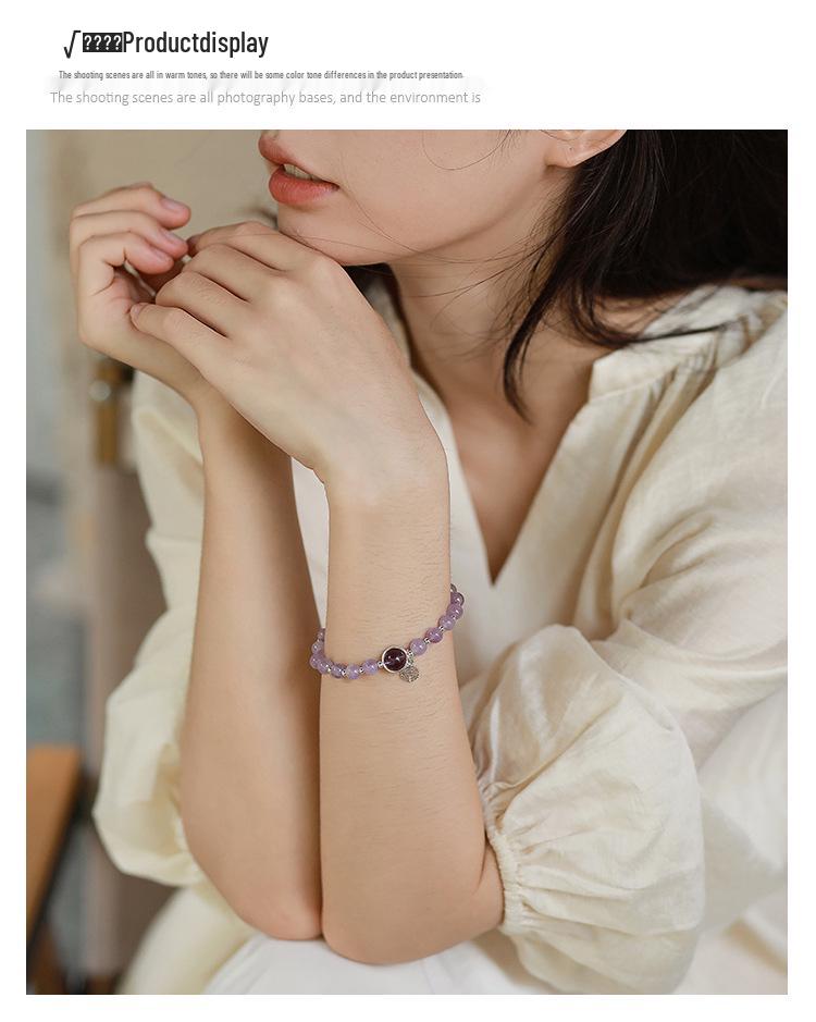Lavender Amethyst & Purple Jade Snowflake Bracelet, S925 Silver, Natural Crystal Beaded, Simple Ladylike Style.