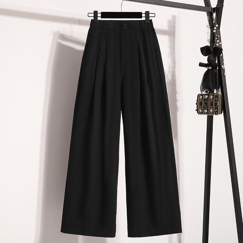 Dimanaf Spring 2025 Plus Size Long Pants Women Loose Straight Casual Harem Elastic Waist Pants New Solid