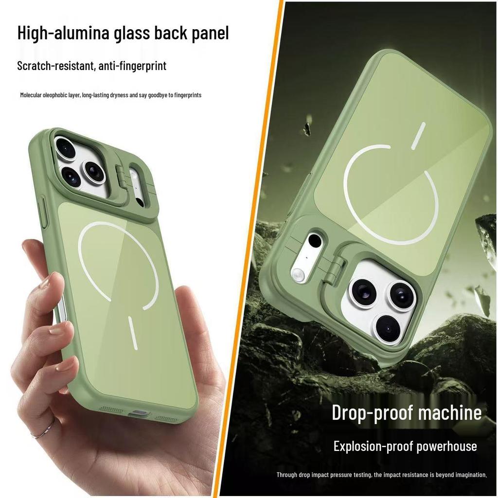 iPhone 17 Pro Max Magnetic Glass Case with Apple 16 Lens Stand & Skin-Feel 14 Protective Finish