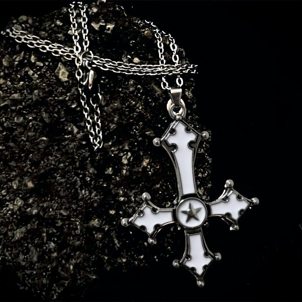Gothic Cross Pendant Necklace For Women With Alloy Chain And Electroplated Finish