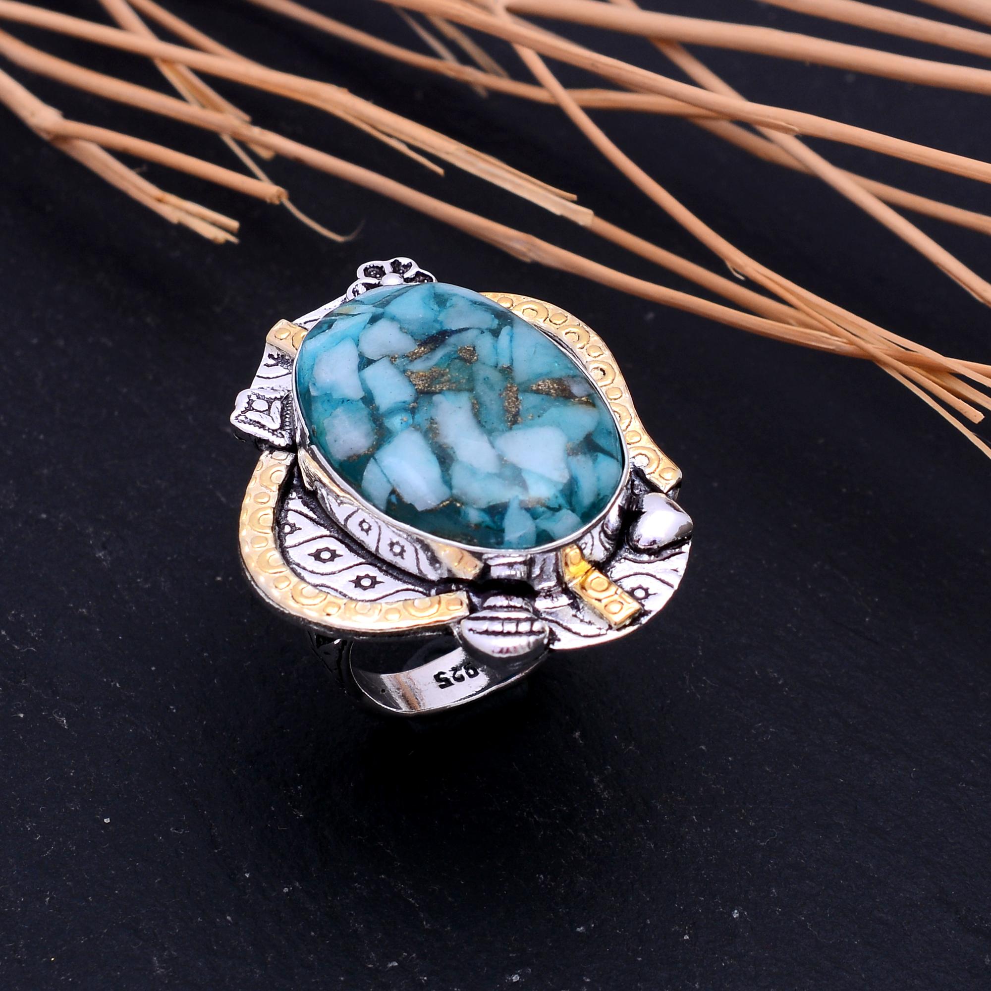 

Натуральный медный драгоценный камень Ларимар из стерлингового серебра 925 пробы, двухцветное кольцо, размер 8 z0G51