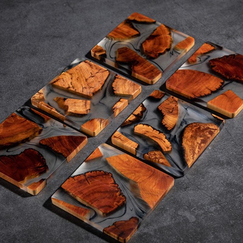 Sottobicchiere isolato in legno Sottobicchiere per tazza da tè in resina Portabicchieri minimalista Cerimonia del tè con motivi unici naturali puri