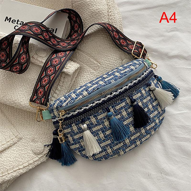 Weave Crossbody Bags Female Tassel Waist Bag Retro Leather Shoulder Packs