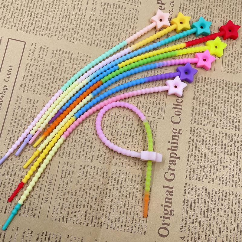 10Pcs Gradient Color Flower Star Silicone Cable Organizer Pengikat Kabel Cable Kabel Ties Cord Holder Diy Keychain Accessories
