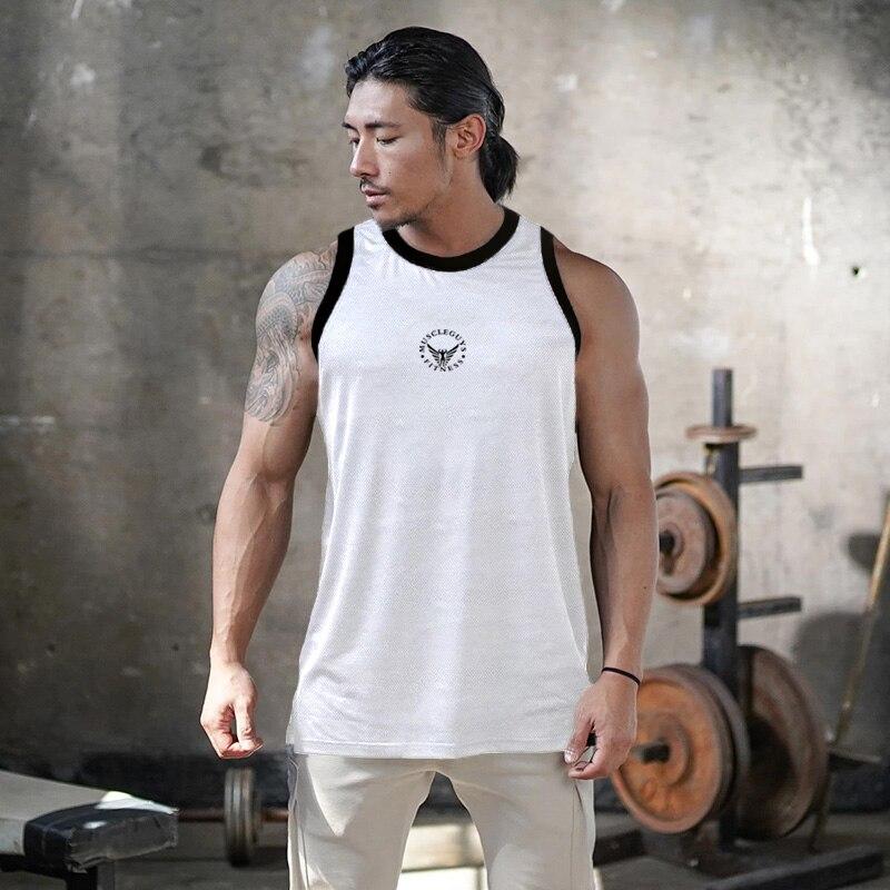 Muscleguys Summer Fitness Wide Shoulder Sleeveless Comfortable and Breathable Polyester Tops Men's Sweat-absorbing Basketball Tank Tops