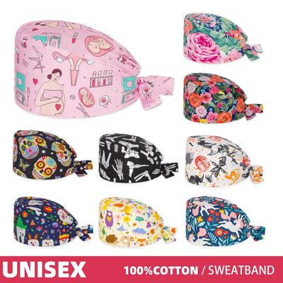 Donna Uomo Scrub Caps Cotone Cartoon Stampato Chef Spa Clinica di bellezza Dentista Cappello da lavoro Infermiera Medico Cappelli chirurgici Unisex Baotou Cap