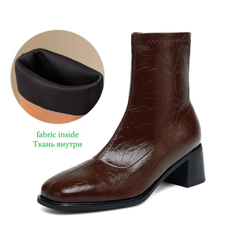 Krazing Pot Microfiber Winter Square Toe Modern Size 33 Boots Basic Size 43 Clothing Thick High Heels Zipper Women Ankle Boots