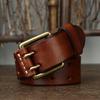 Men's Leather Double Needle Buckle Classic Tow Row Hole Jeans Belt Cowboy Hollowed Out Waistband Width:3.8cm Length:105-125cm