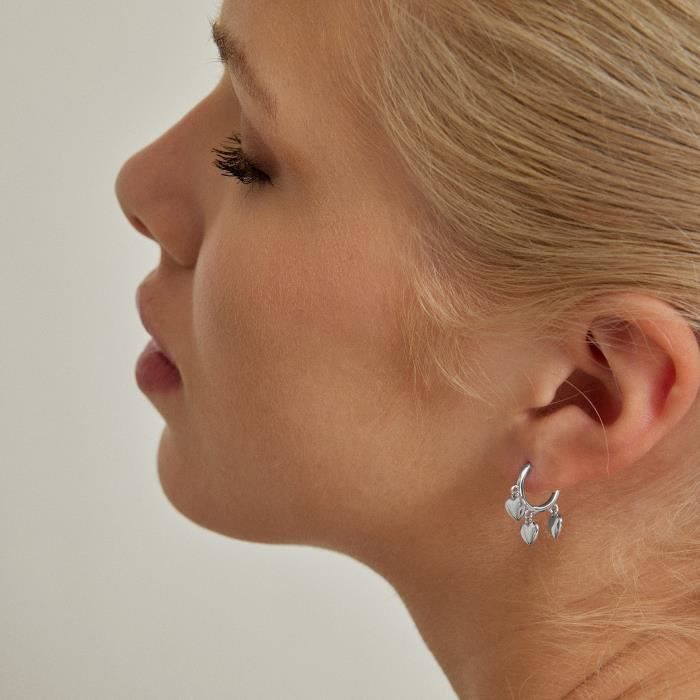 Boucles d'oreilles Coeur, rhodiées