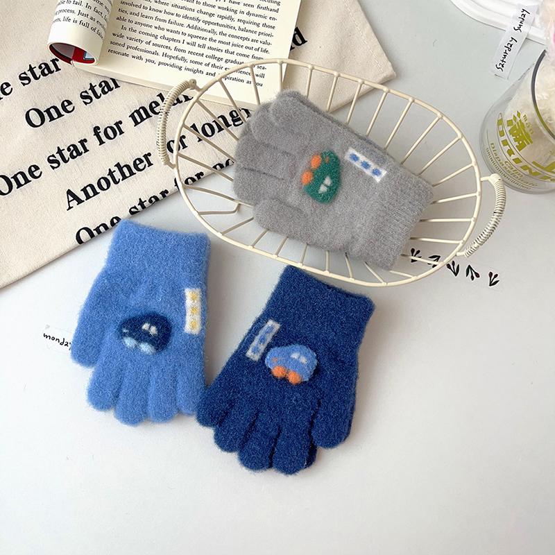 Winter Kids Knitted Gloves Cute Cartoon Baby Mittens Solid Color Woolen Children Five Finger Gloves 1-3year Toddler Hand Warmer