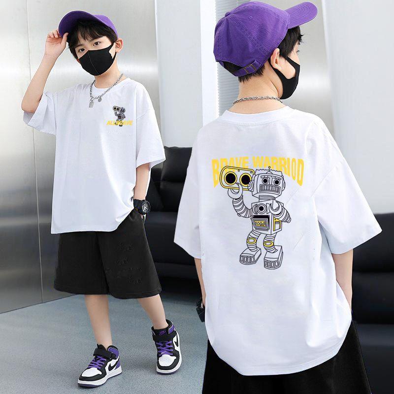 

Summer children s robot fashion short sleeved top+sports shorts 140