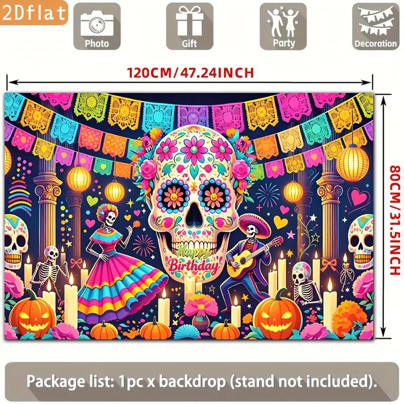 1 piece of 2D flat banner, Halloween birthday theme party banner, including giant candy skullszyc