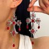 Gotische Donkerrode Robijn Hart & Hand Hangende Oorbellen - Creatief Europees & Amerikaans Design