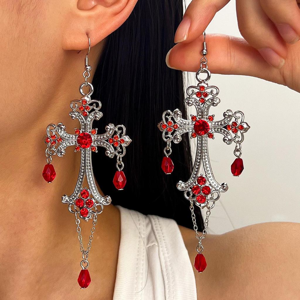 Gotische Donkerrode Robijn Hart & Hand Hangende Oorbellen - Creatief Europees & Amerikaans Design