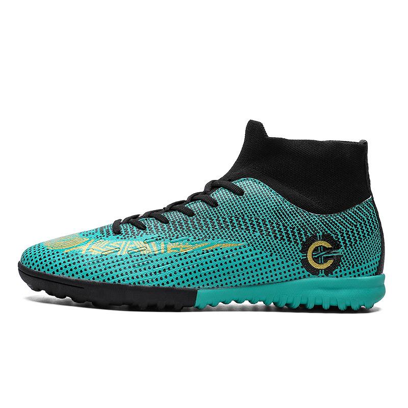 Large size high-top football shoes, men's and children's fly-woven socks, broken nails, artificial turf AG nails competition training shoes
