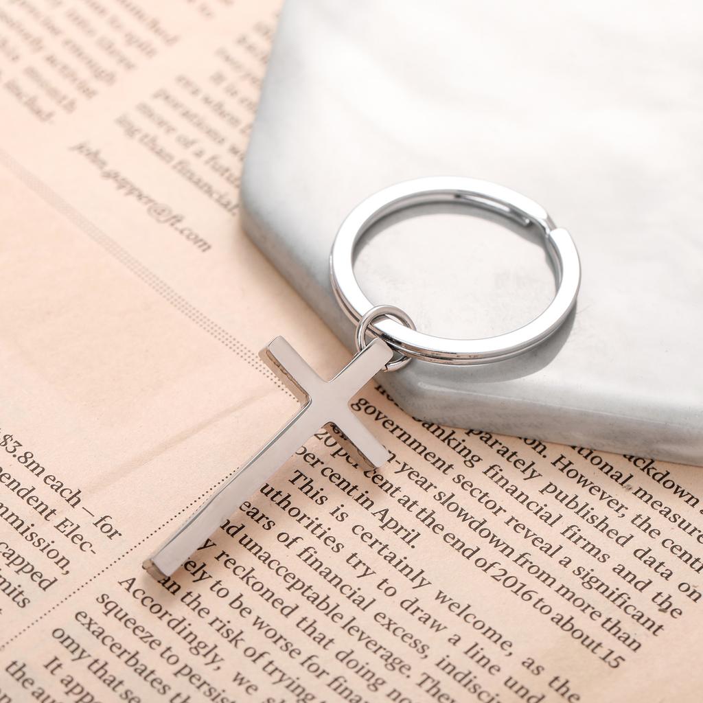 3D Cross Stainless Steel Keychain Simple Fashion Design Anti-Lost Keyring Practical Daily Backpack Pendant