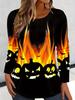 Women's Long Sleeve T-shirts Halloween Theme Black Cat Graphic Streetswear Polyester Tops Casual Pullover Women's Clothing
