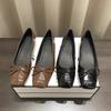 Womens Flat Shoes 2025 Autumn Butterfly Knot Square Toe Low Heel Casual Shoes French Vintage Silver Color Soft Sole Ballet Flats