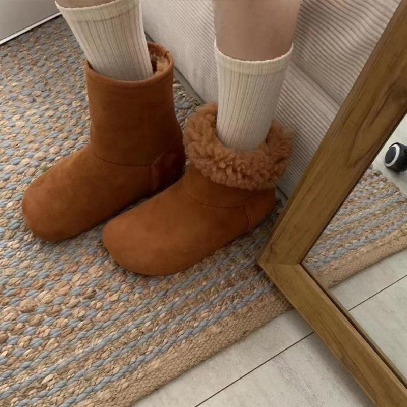 Hairy Big-headed Snow Boots Women's 2025 Winter Piled Thickened Short Boots Thermal Cotton Shoes
