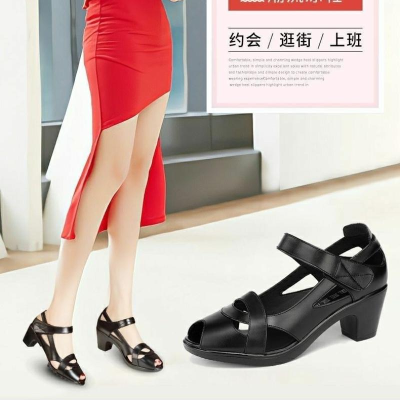 Mode Retro Damen Schuhe mit weicher Sohle Sommer Neue Fischmaul Römersandalen Mode Lässig Hohe Absätze Einfache Rutschfeste Damen Sandalen