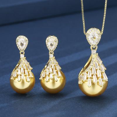 Jewelry Copper Bottom Gold-Plated Inlaid Dark Gold Pearl Premium Set Women 16-14M