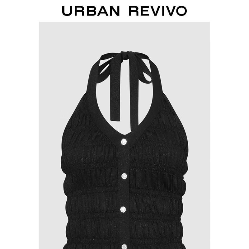 UR Women's Halter Neck Backless Pleated Knit Top