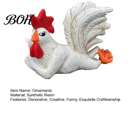 Vintage Style Home Accessories White Rooster Statue with Enchanting Posture & Long Eyelashes, Creative Table Art Sculpture, Funny Resin Garden