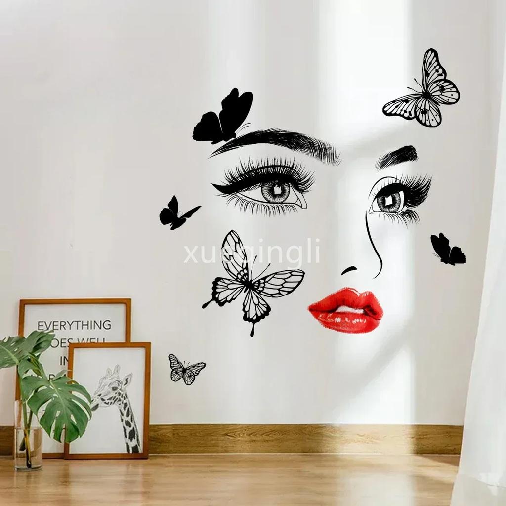 Beauty Female Face Wall Sticker Decal Beauty Studio Wallpaper Cosmetic Makeup Wall Art Sticker Mural Removable Salon Decoration