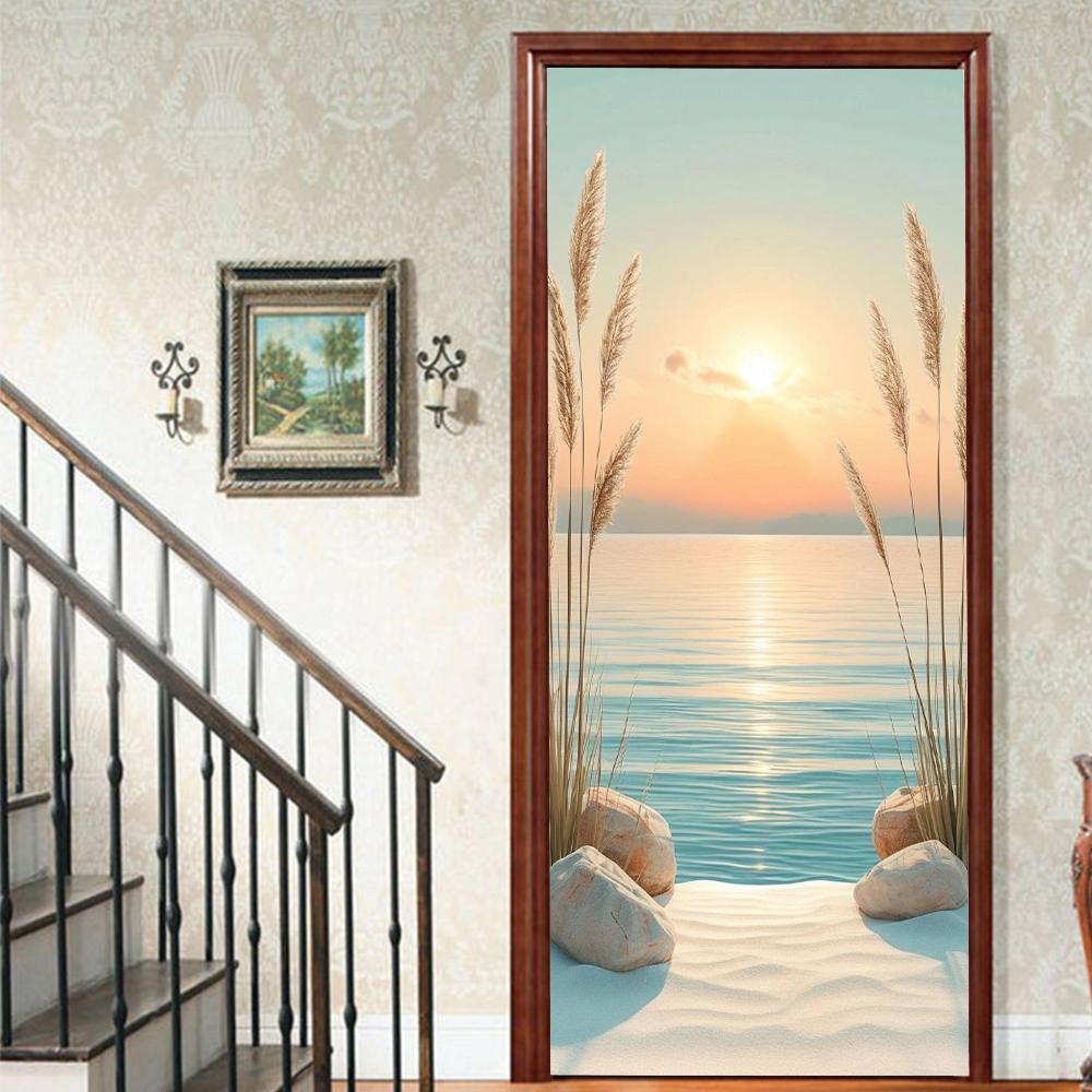 

1 шт. Виниловая наклейка на дверь с пейзажем для спальни, домашнего декора, самоклеящаяся, съемная наклейка на стену, реставрация двери, водонепроницаемый постер 90x200cm