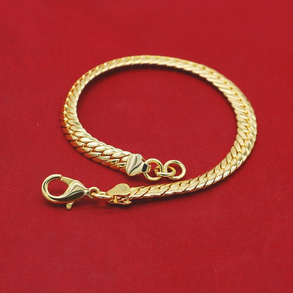 Trendy Men'S Bracelet Trendy Flat Snake Chain Silver-Plated Gold-Plated Men'S Jewelry Single Buckle Bracelet