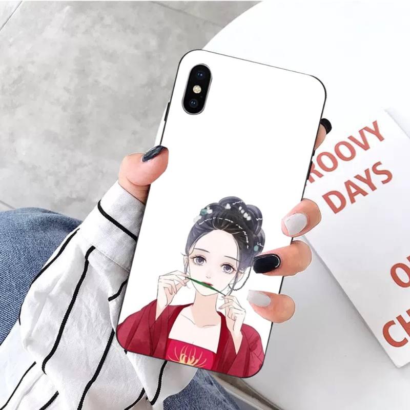 Hand Drawn Beautiful Characterss Phone Case For IPhone 14 13 12 11 XS X 8 7 6 Plus Mini Pro Max SE 2022 Soft Black Phone Cover