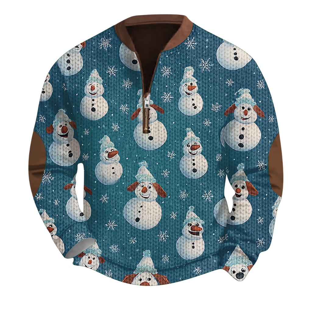 Mens Christmas Sweater Zip Up Sweatshirts Vintage Knit Graphic Sweatshirt Xmas Stand Collar Pullover