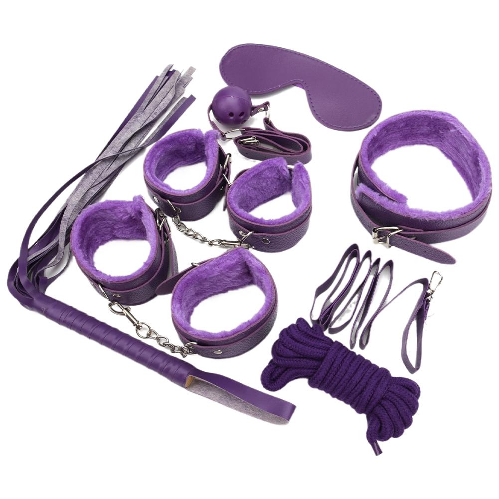 Sexy Leather BDSM Kits Plush Sex Bondage Set Handcuffs Sex Games Whip Gag Nipple Clamps Sex Toys For Couples Adults Games