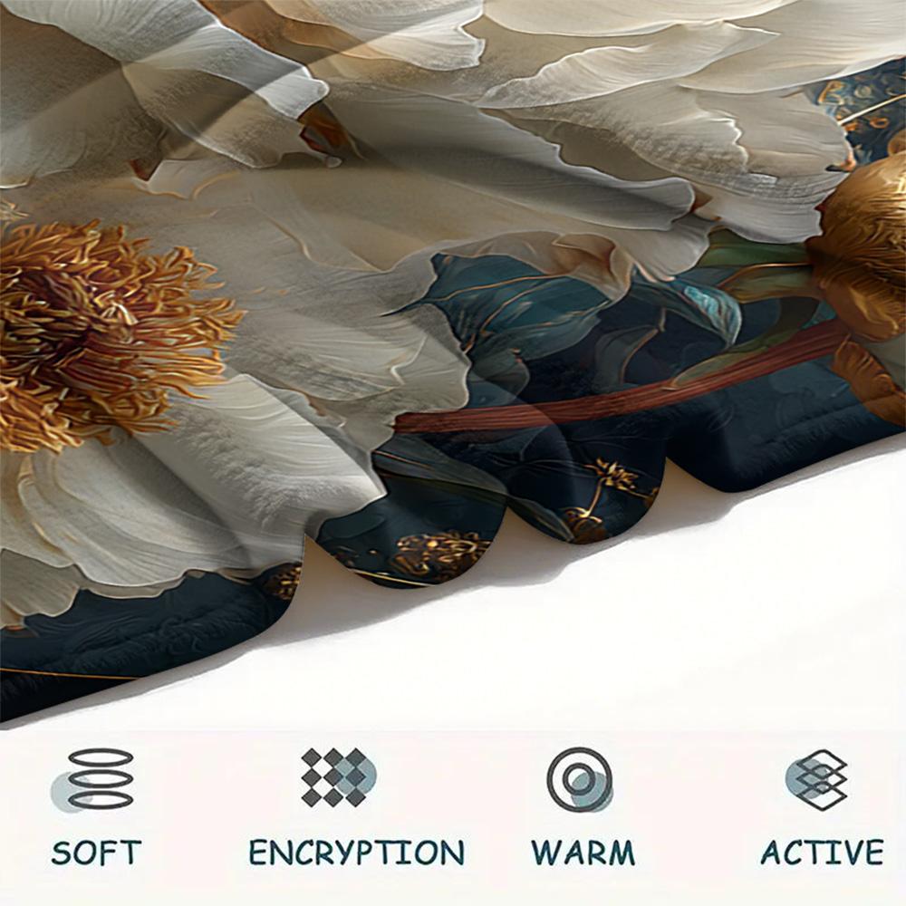 Flower Print Flannel Blanket, High quality Comfortable for All Seasons, Home Decor, Warmth and Comfort, Perfect for Christmas Gifts