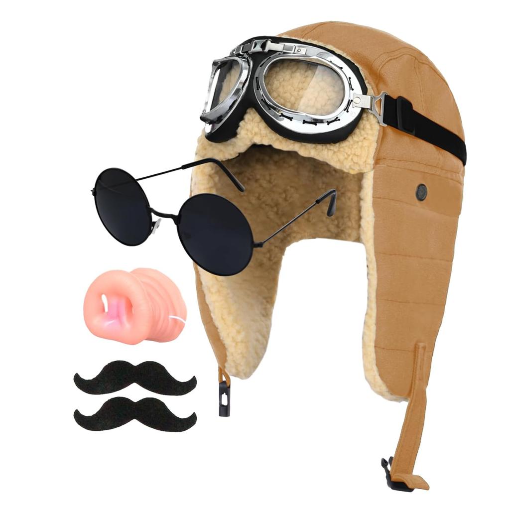 Formemory Halloween Cosplay Pig Pilot Costume Aviator Party Nose Hat Glasses Set Event Warm Anime Funny Winter Use Cold Protection