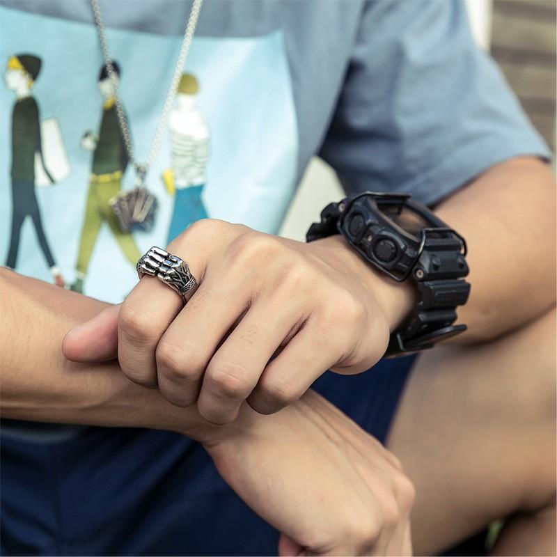 Adjustable Open Ring Men Women Punk Rock Fist Design Vintage Geometric Metal Jewelry
