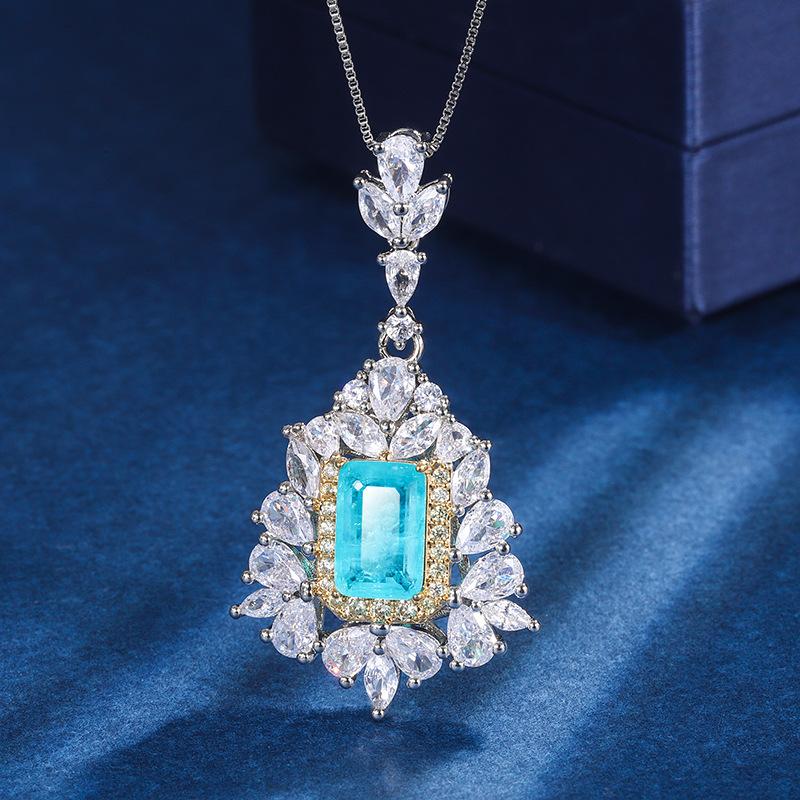 

Jewelry Copper Bottom Gold-Plated Simulation Paraiba Inlaid Pendant Ring Set Female 8 * 12