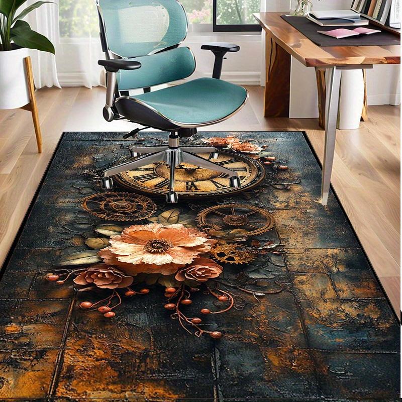 

Steampunk Clock Rug for Industrial Style Rooms Intricate Gear and Flower Pattern Retro Home Decor Accessories Machine washable 60cm x 90cm