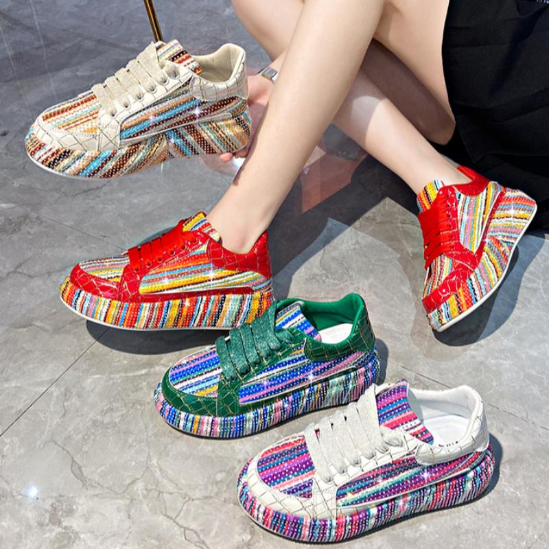 Colorful Starry Sky Rhinestone Sports Shoes for Women Thick Sole Mesh Comfortable Breathable Sports Shoes
