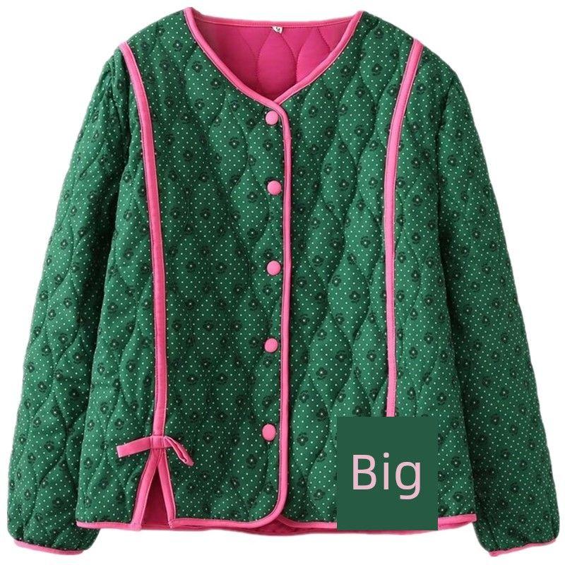 

Style 2024 Fall and Winter New Arrival Women s Clothing Stylish Easiest for Match Patch Loose Contrast Color Cotton Floral Thin Cotton Clothing Green L