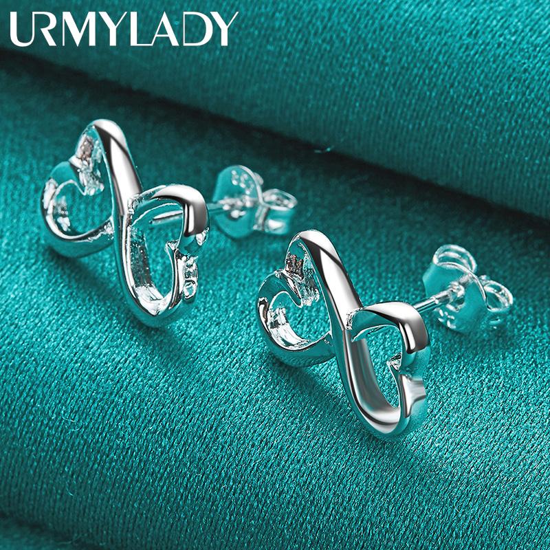 Pendientes de plata de ley 925 con forma de corazón y lazo para mujer, joyería de moda