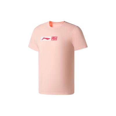 Li Ning Cool And Breathable Logo Effen Kleur T-shirt met Korte Mouwen Heren Tops Fluorescerend-Zacht-Oranje AHSS217-4