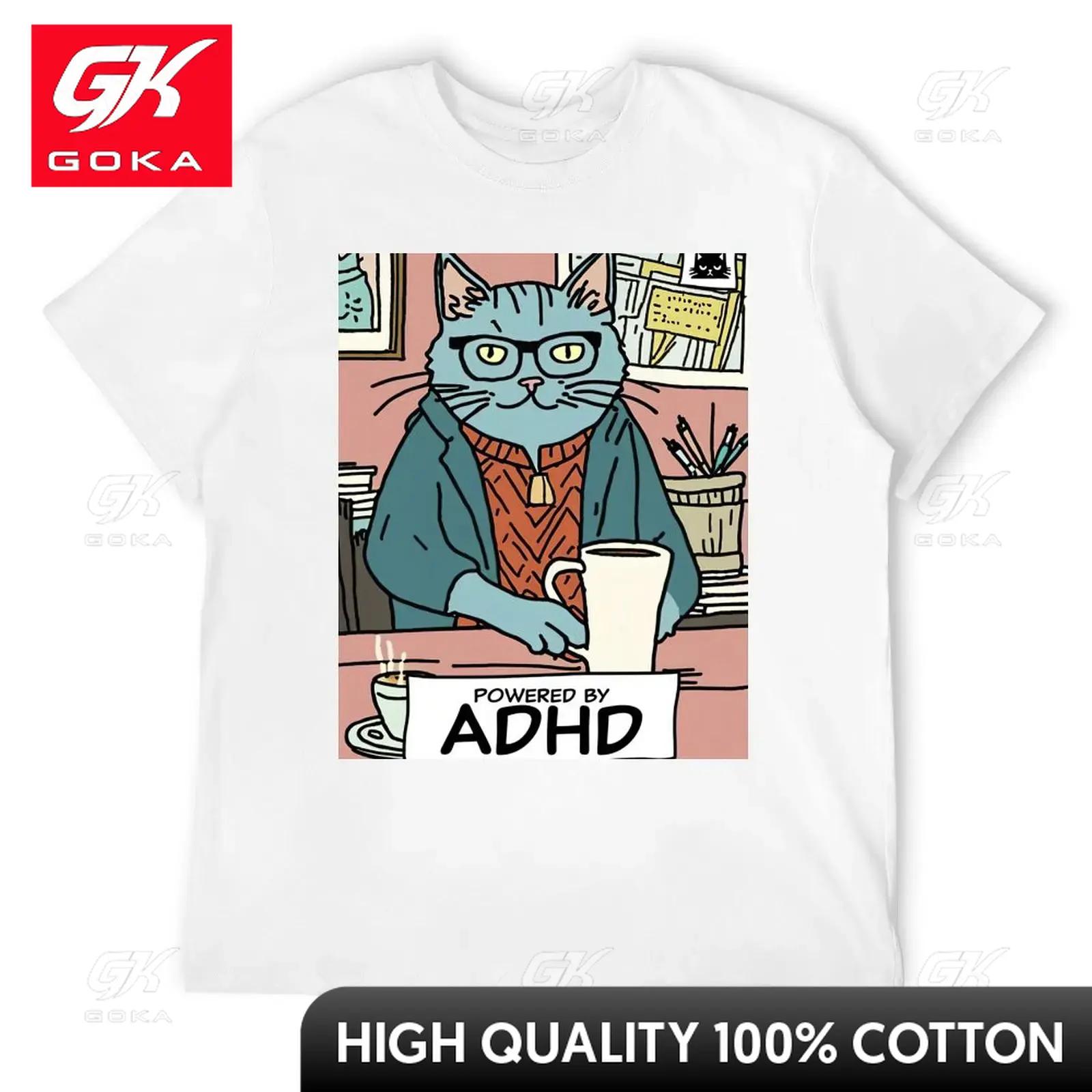 

Powered by ADHD Sarcastic Exhausted Cat Illustration TShirt kawaii clothes anime clothes Unisex workout shirt S