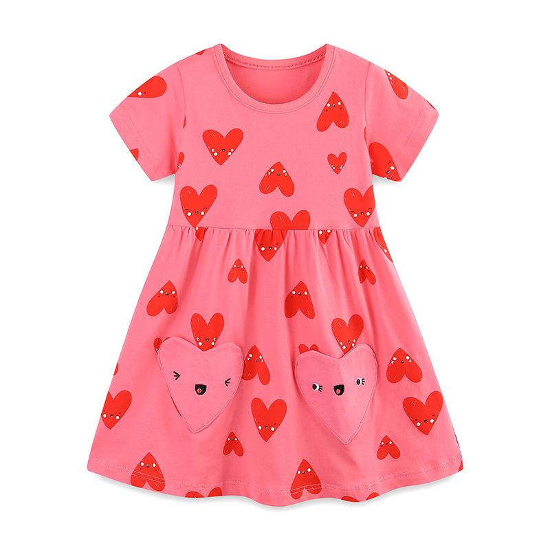 

Girls Dresses Summer New Arrivals Children s Short-Sleeved Dresses Fashionable Heart Print Princess Dresses for Little Girls 7Y(125cm)
