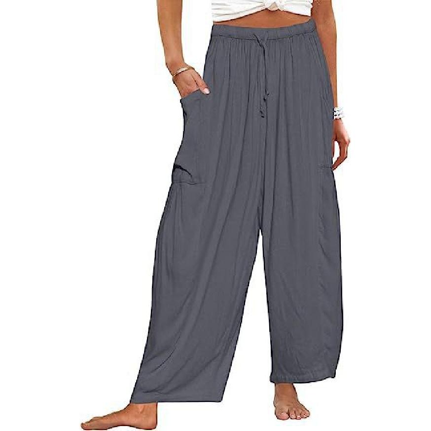 2026 Spring/Summer Women's Elastic Waist Pleated Mid-Waist Straight-Leg Loose Casual Cropped Pants