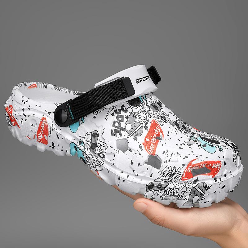 

Мужская обувь 2025 новая наступающая на дерьмо, мужские туфли-шлепанцы на платформе, один или два ботинка, износостойкие пляжные крутые шлепанцы 47 белый